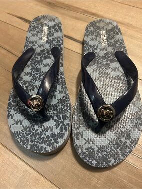 Michael Kors Navy Blue Logo Thong Sandals